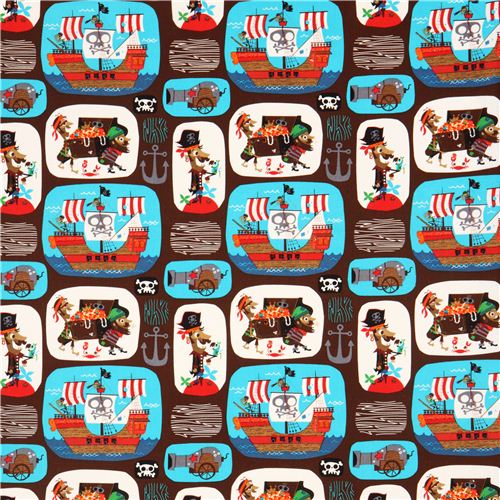brown pirate fabric USA Pirates Patchwork treasure anchor 2