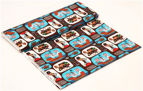 brown pirate fabric USA Pirates Patchwork treasure anchor 3