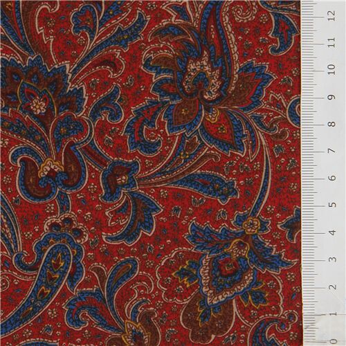 brown-red Robert Kaufman fabric flower paisley pattern Fabric by