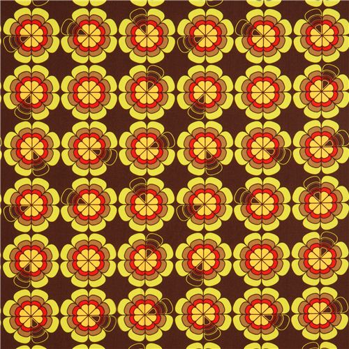 brown retro flower fabric by Michael Miller USA 2
