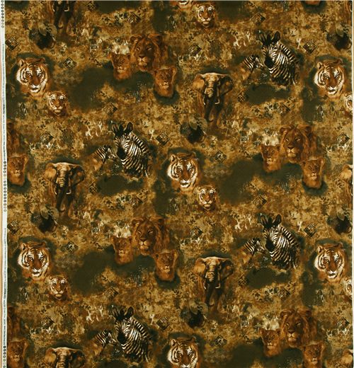 brauner Safari Stoff Löwe Zebra Tiger Robert Kaufman 2
