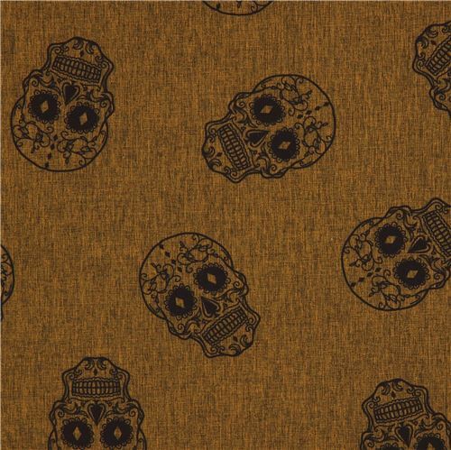 brown soft shell melange fabric with skulls Fabric