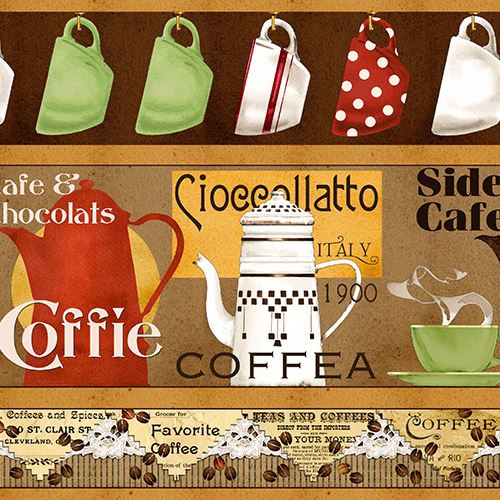 brown stripe cup pot coffee bean fabric Quilting Treasures 'Daily Grind