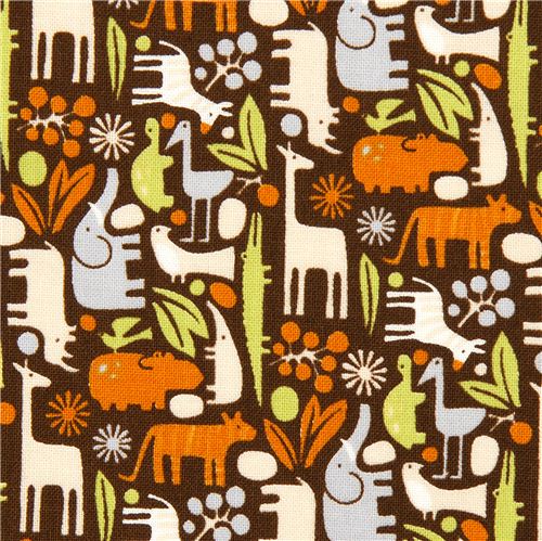 brown tiny zoo animal fabric by Alexander Henry USA Fabric