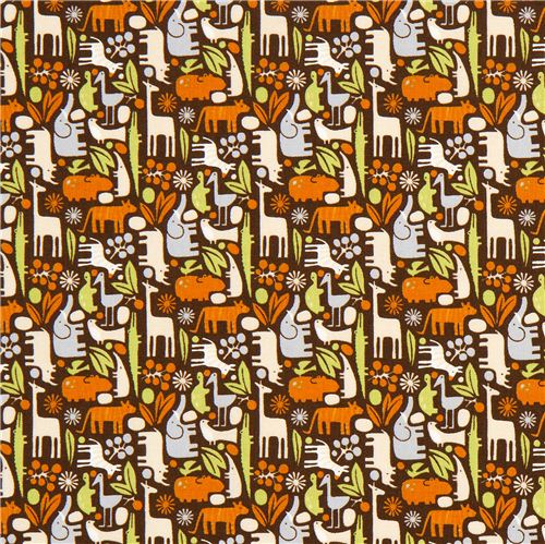 brown tiny zoo animal fabric by Alexander Henry USA 2