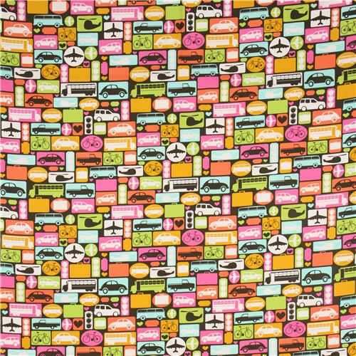 brown transportation fabric Timeless Treasures car bus bike 2