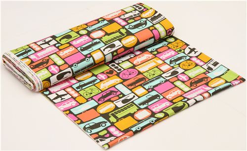 brown transportation fabric Timeless Treasures car bus bike 3