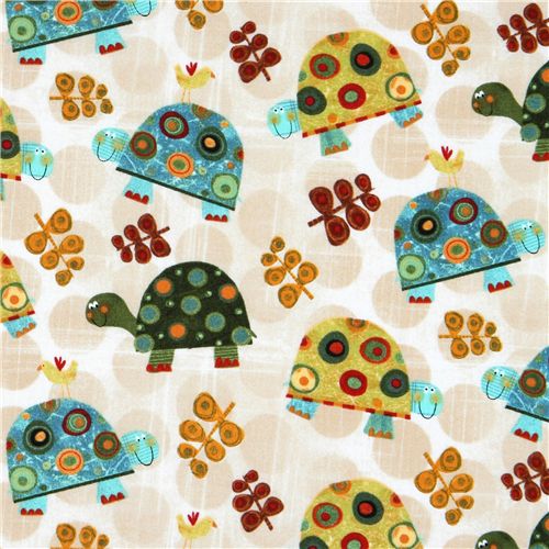 brown turtle fabric bird Robert Kaufman designer 1