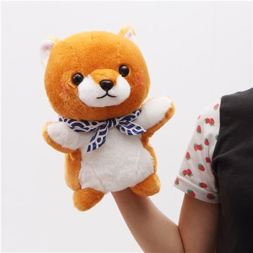 brown white dog Mameshiba San Kyodai hand puppet plush toy from