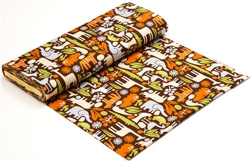 brauner Zoo Tier Stoff Elefant Krokodil von Alexander Henry 3