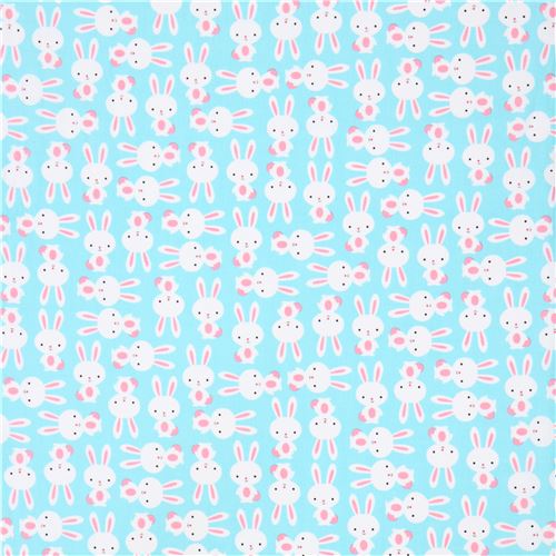 bunny rabbit white animal blue fabric Urban Zoologie Robert Kaufman