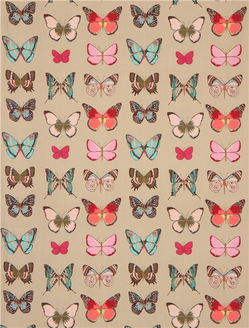 Remnant 25 cm - butterfly insect Alexander Henry brown fabric El Tiempo de Mariposa 2