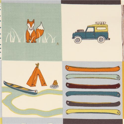 Tissu bio patchwork, avec un camping, renard, ours par Birch Tissu