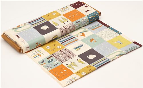camping patchwork organic fabric with fox bear by birch USA 3