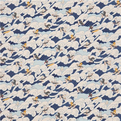 canvas Japanese fabric with cats and fish - modeS4u