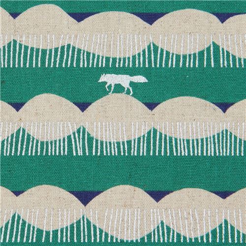 canvas fabric by echino with stripes and wolves Fabric