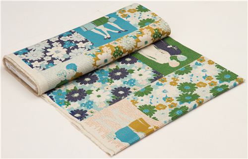 canvas fabric flower story panel Kokka Japan 3