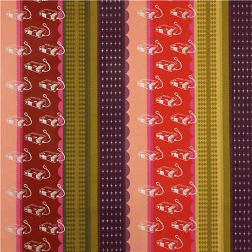 canvas fabric retro cameras stripe pink Kokka from Japan 2
