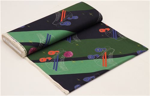 canvas fabric retro roller skates stripes green Kokka Japan 3