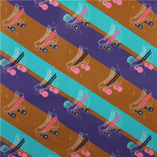 canvas fabric retro roller skates stripes purple Kokka Japan 2