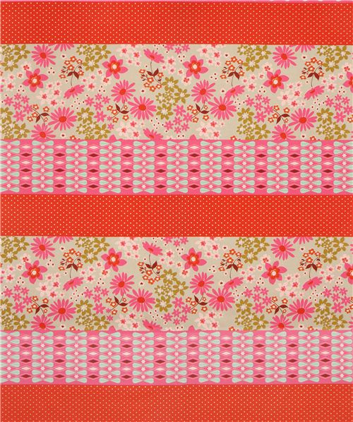 Canvas Blumen Stoff in Streifen rot von Kokka Japan 2