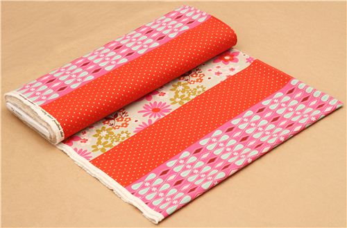 Canvas Blumen Stoff in Streifen rot von Kokka Japan 3