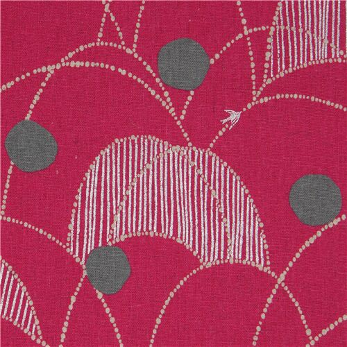 canvas laminate fabric with dark pink and metallic silver mountains by ...