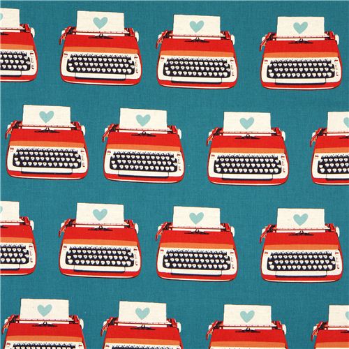 canvas retro fabric with typewriter & heart Kokka 2