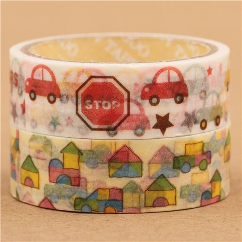 Cars Building Blocks Washi Masking Tape Deco Tape Set 2pcs Deco Tape