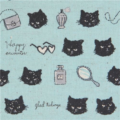 Toile Kokka bleue avec des chats, des miroirs, des objets Tissu