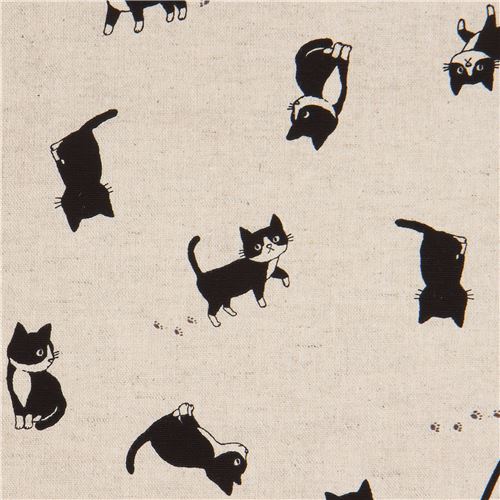 cat canvas fabric from Japan in natural color Fabric by Japanese Indie ...