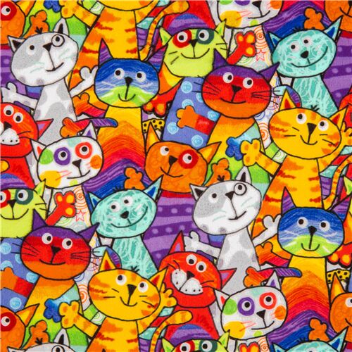 Tela gatos Timeless Treasures minky extra ancha lindos dibujos de colores -  modesS4u
