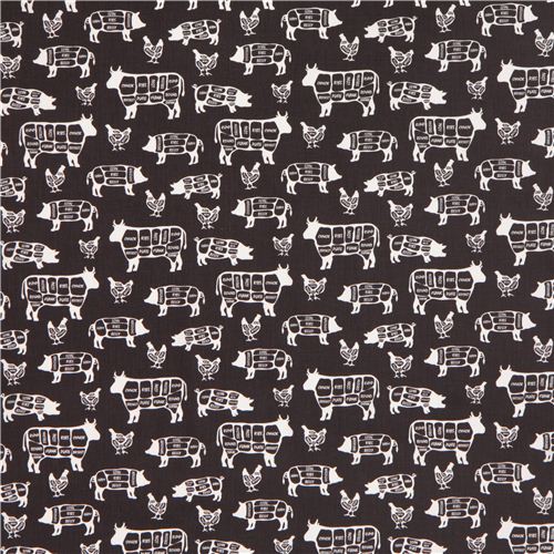 charcoal fielt & steak butcher's chart fabric by Dear Stella USA 4