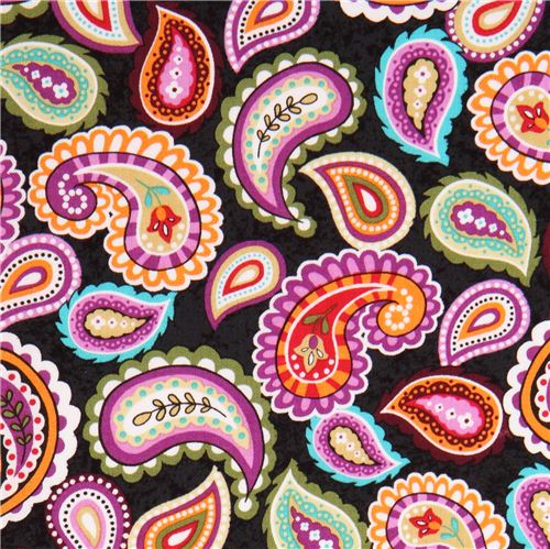 charcoal paisley flower ornament fabric 'Priscilla' Blank Quilting USA 1
