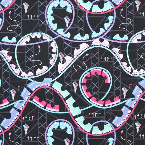 charcoal roller coaster retro fabric Carnival Timeless Treasures