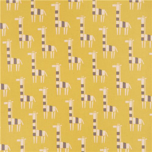 chartreuse cute giraffe animal Canvas fabric Kokka Japan modeS4u