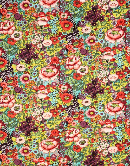 chartreuse flower fabric Flores de Coyoacan Alexander Henry Fabric by ...