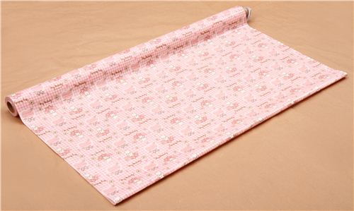 checkered light pink My Melody rabbit heart Sanrio laminate fabric from Japan 3