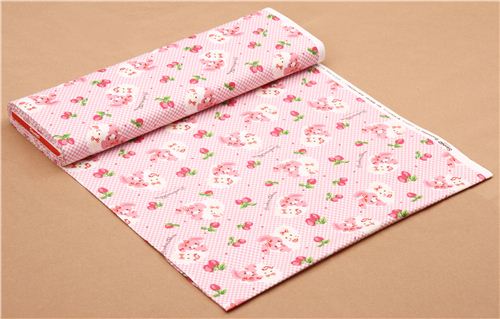 checkered light pink white rabbit strawberry oxford fabric 3