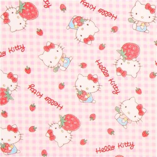 checkered light purple white Hello Kitty strawberry oxford fabric ...