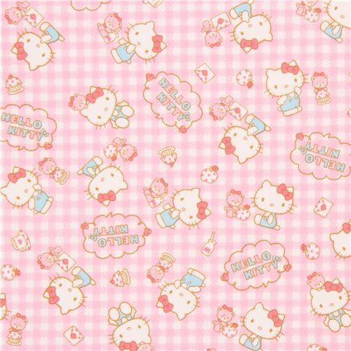 checkered pink white Hello Kitty small item laminate fabric Sanrio ...