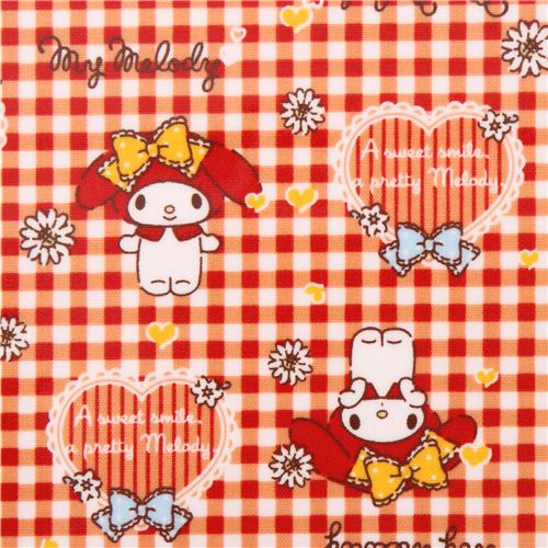 checkered red light orange white My Melody rabbit heart oxford