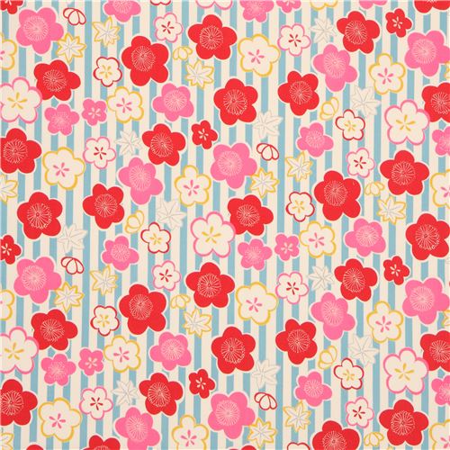 cherry blossom flower Kokka fabric stripe blue - modeS4u
