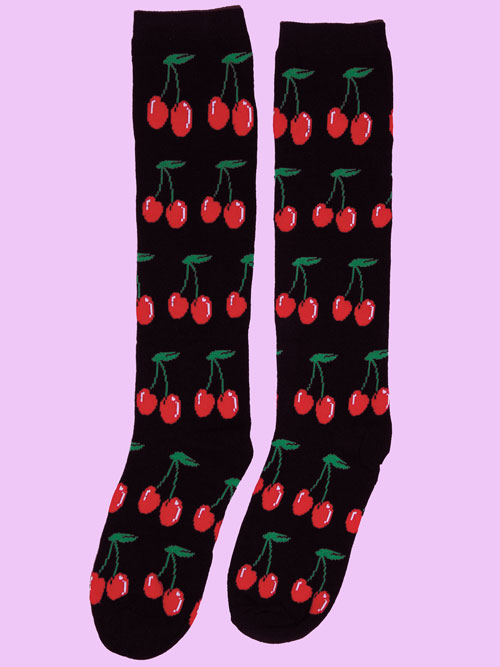 Black Cherries Knee Socks Socks Accessories Kawaii Shop Modes4u