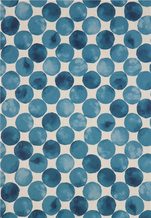 circle blue natural color Cotton Linen Kokka fabric - modeS4u