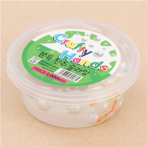 clear slime with white pearl and small star decoration mud clay jelly ...