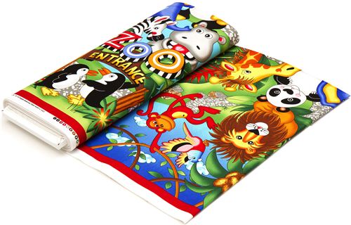 farbiger Designer Stoff mit lustigen Zoo Tieren 3