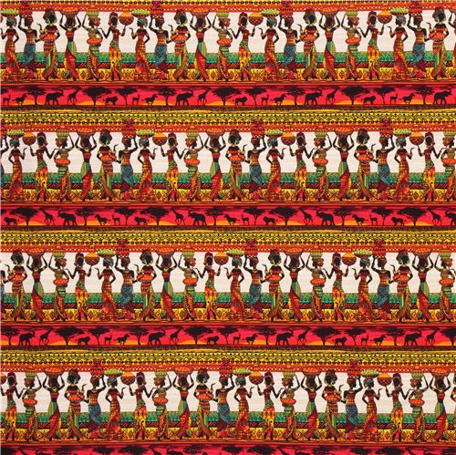 colorful Africa women and animals stripe fabric by Timeless Treasures ...