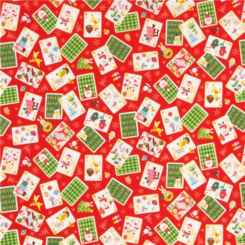 colorful Christmas playing card and Santa Claus fabric in red by Cosmo ...