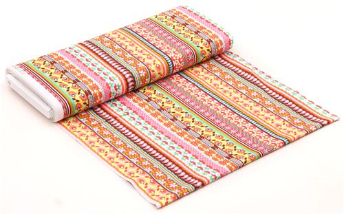 colorful Evita flower stripes fabric by Michael Miller Chocolate 3